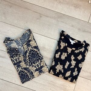 Bundle of 2 Elegant Blue and Beige Patterned Women's Tops